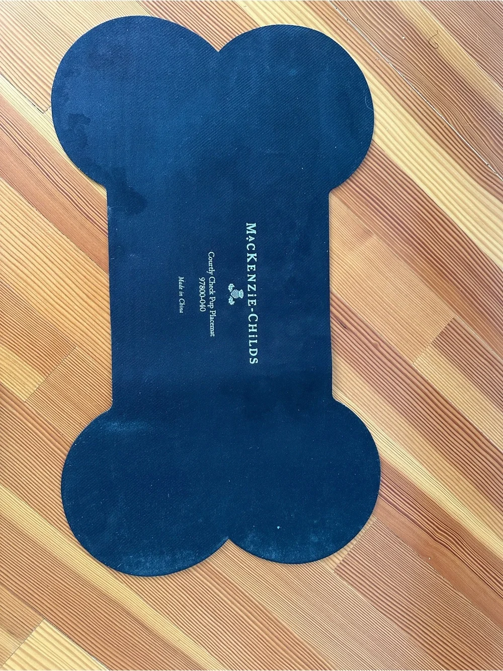 Mackenzie Childs Courtly Check Dog Bone Placemat in Black, White & Green Trim